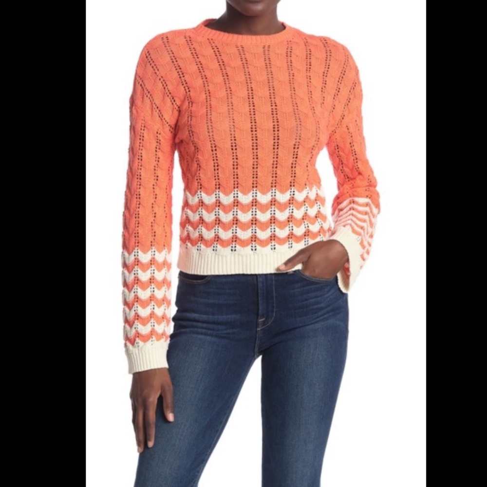 ABOUND Coral Stripe Print Pointelle Knit Sweater